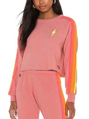 Aviator Nation Bolt Pink Cropped Crew Sweatshirt size L